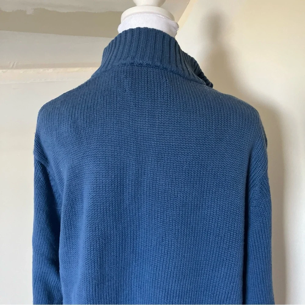 Chaps Mens Blue Knit Long Sleeve Quarter Zip V neck Sweater size Medium